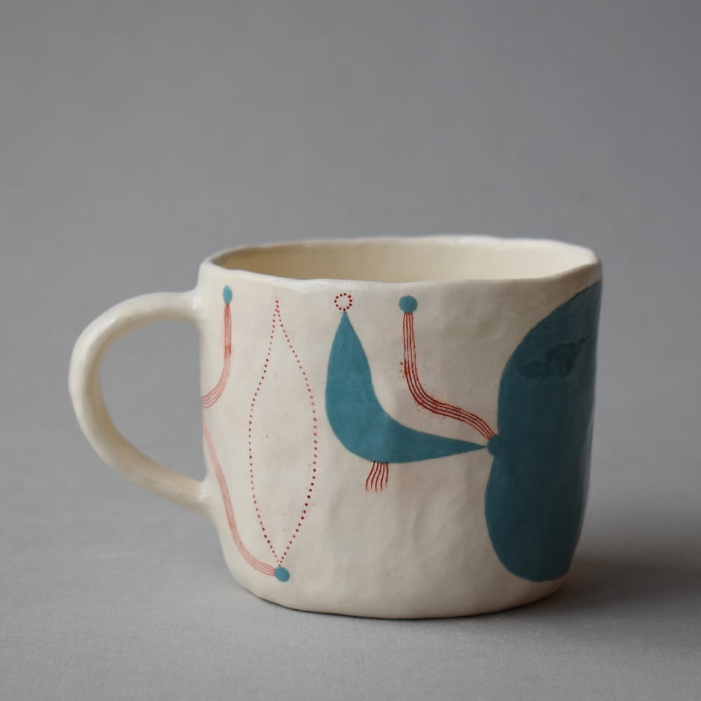 Image of Turqouise/Red Abstract Plant Mug