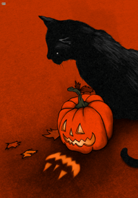 Image 3 of Morticia & A Pumpkin Fine Art Print