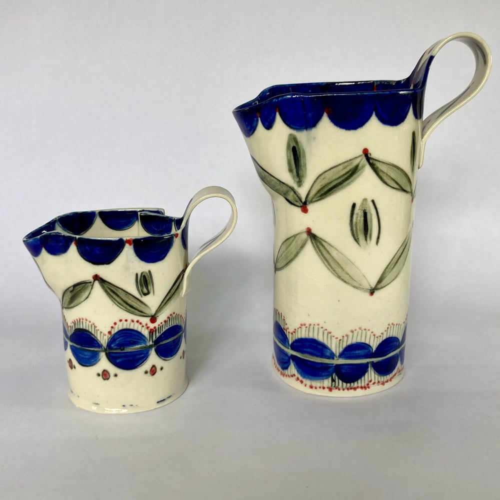 Image of Blue scalloped pattern jugs