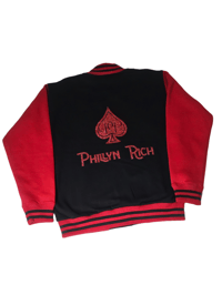 Image 2 of Black + Red Varsity Jacket 