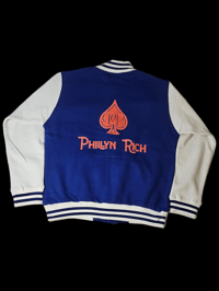 Image 2 of Royal Blue + Orange Varsity Jacket 