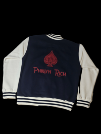 Image 2 of Navy Blue + Red Varsity Jacket 