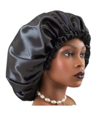 Image 1 of Black Adjustable Satin Bonnet