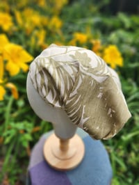 Image 1 of Linen Elastic Hair Covering in Beige & Olive Tropical 
