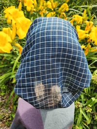 Image 2 of Linen Elastic Navy Plaid Hair Covering 