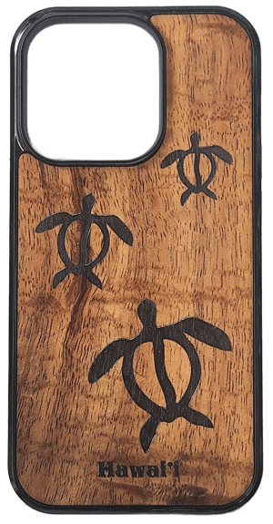 Image of Honu (sea turtle) glyph Koa wood phone case