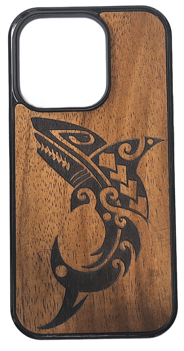 Image of Tribal shark koa wood phone case