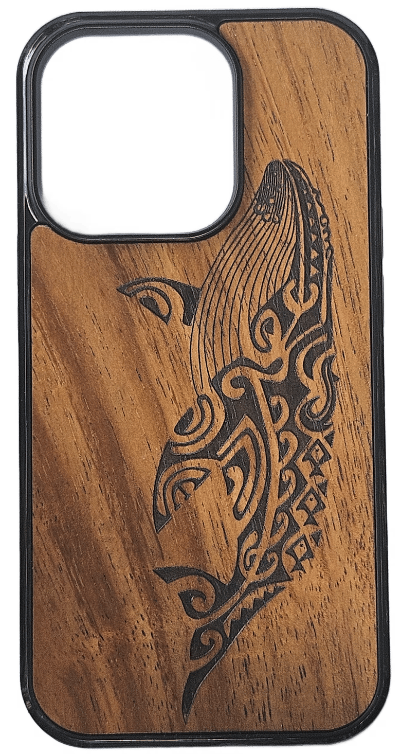 Image of Tribal whale Koa wood phone case
