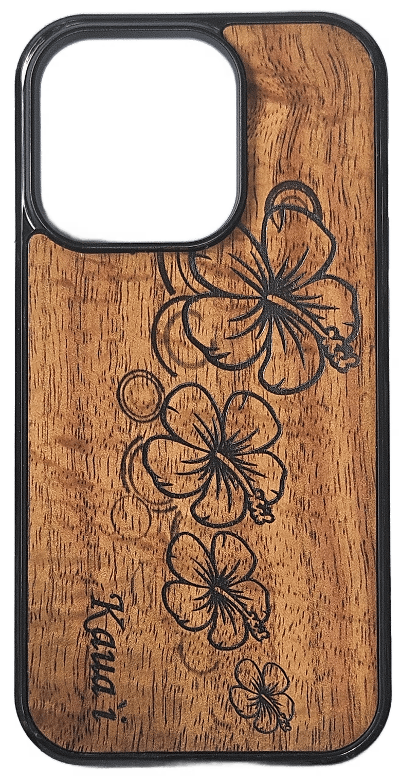 Image of Hibiscus Koa wood phone case