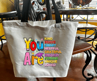 Image 1 of Inspirational Teacher Tote Bag – Motivational Words Design – Canvas School Bag for Educators