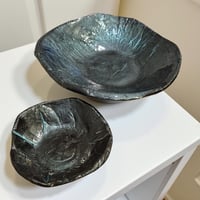 Image 5 of Handmade Iridescent Anthracite Ceramic-Style Nesting Bowls I Cosmic Blue Textured Fruit Bowl|