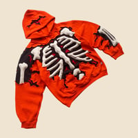 Image 2 of REWORKED CRACKED 3D PUFF SKELETON ORANGE HOODIE SIZE S / M