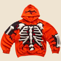 Image 1 of REWORKED CRACKED 3D PUFF SKELETON ORANGE HOODIE SIZE S / M