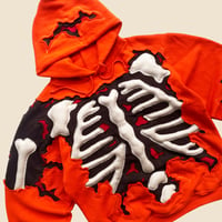 Image 3 of REWORKED CRACKED 3D PUFF SKELETON ORANGE HOODIE SIZE S / M