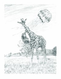 Cahokia - surreal giraffe chimpanzee jellyfish pencil drawing