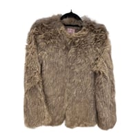 Genuine Fur Round Neck Jacket - Khaki  
