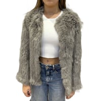 Image 1 of Genuine Fur Round Neck Jacket - Smoke 