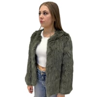 Genuine Fur Round Neck Jacket - Olive Green 