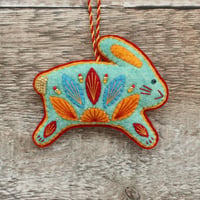 Image 1 of Turquoise Leaping Bunny Decoration