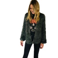 Waterfall Front Fur Jacket - Moss Green