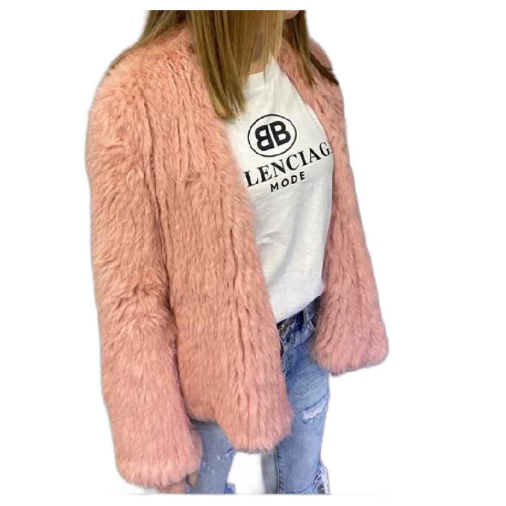 Waterfall Front Fur Jacket Pink - Main Image