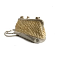 Image 3 of Sac Pochette MARQUISE en raphia & cuir Perle