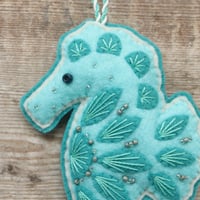 Image 2 of Turquoise Seahorse Felt Decoration