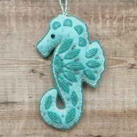 Image 1 of Turquoise Seahorse Felt Decoration