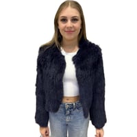 Image 2 of Luxury Genuine Fur Cropped Jacket - Navy