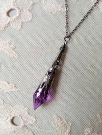 Image 1 of Gothic Vamp Pendant Necklace on 18" Chain, Purple & Gunmetal