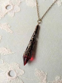 Image 1 of Gothic Vamp Pendant Necklace on 18" Chain, Red & Antique Bronze