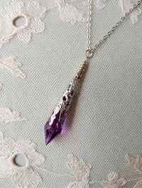 Image 1 of Gothic Vamp Pendant Necklace on 18" Chain, Purple & Antique Silver