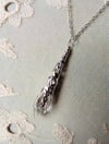 Roaring 20s Flapper Pendant on 18" Chain, Clear & Antique Silver