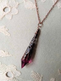 Image 1 of Medieval Pointed Pendulum Necklace on 18" Chain, Cerise & Antique Copper