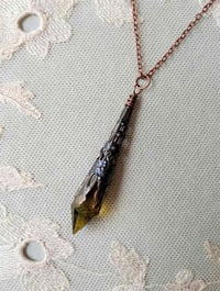 Image 1 of Medieval Pointed Pendulum Necklace on 18" Chain, Olive & Antique Copper
