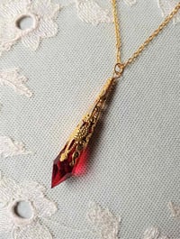 Image 1 of Roaring 20s Flapper Vamp Pendant Necklace on 18" Chain, Red & Antique Gold