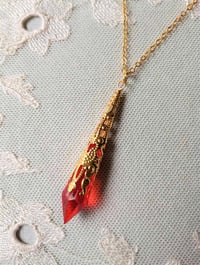 Image 1 of Roaring 20s Flapper Pendant Necklace on 18" Chain, Orange-Red & Antique Gold