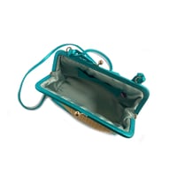 Image 2 of Sac Pochette MARQUISE en raphia & Cuir Turquoise