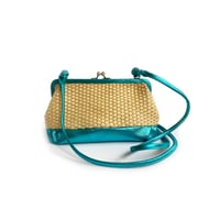 Image 1 of Sac Pochette MARQUISE en raphia & Cuir Turquoise