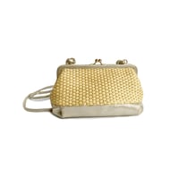 Image 1 of Sac Pochette MARQUISE en raphia & cuir Perle