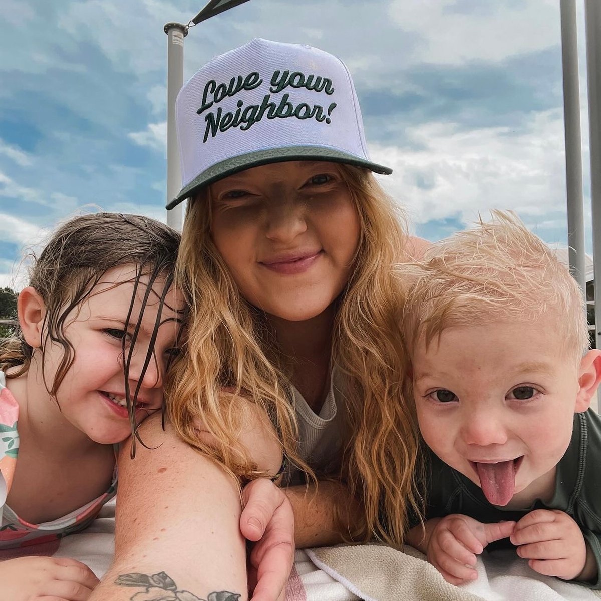 Image of LOVE YOUR NEIGHBOR EMBROIDERED HAT - WHITE/GREEN