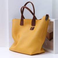 Image 2 of Slouchy Wide Tote in pebbled sunflower yellow