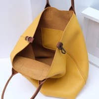 Image 5 of Slouchy Wide Tote in pebbled sunflower yellow