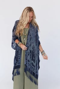 Image 1 of Crushin On You Velvet Kimono- Navy