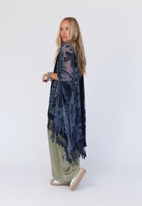 Image 3 of Crushin On You Velvet Kimono- Navy
