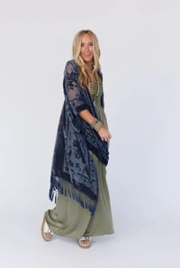 Image 5 of Crushin On You Velvet Kimono- Navy