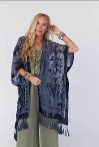 Image 7 of Crushin On You Velvet Kimono- Navy