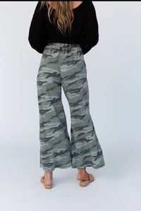 Image 2 of Casual Wanderer Wide Leg Slit Pant- Charcoal Camo