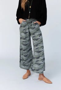 Image 1 of Casual Wanderer Wide Leg Slit Pant- Charcoal Camo