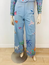 Image 3 of Vintage 1970s Heavily Embroidered Denim Jacket & Bell Bottoms Set